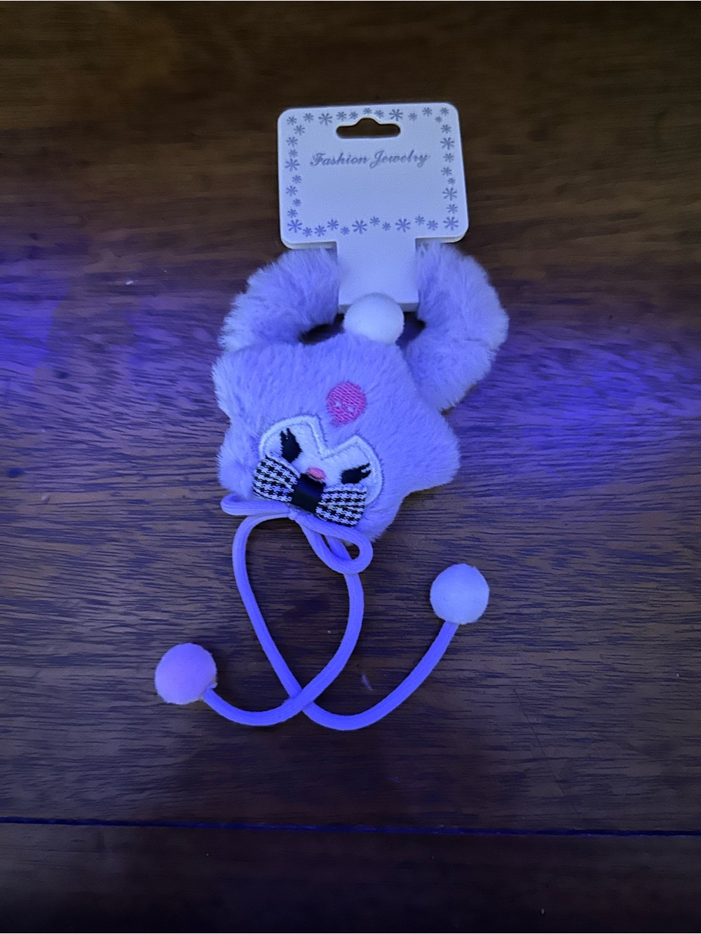 Plush Kuku Hair Tie with Pom-Pom Accents - Lavender
